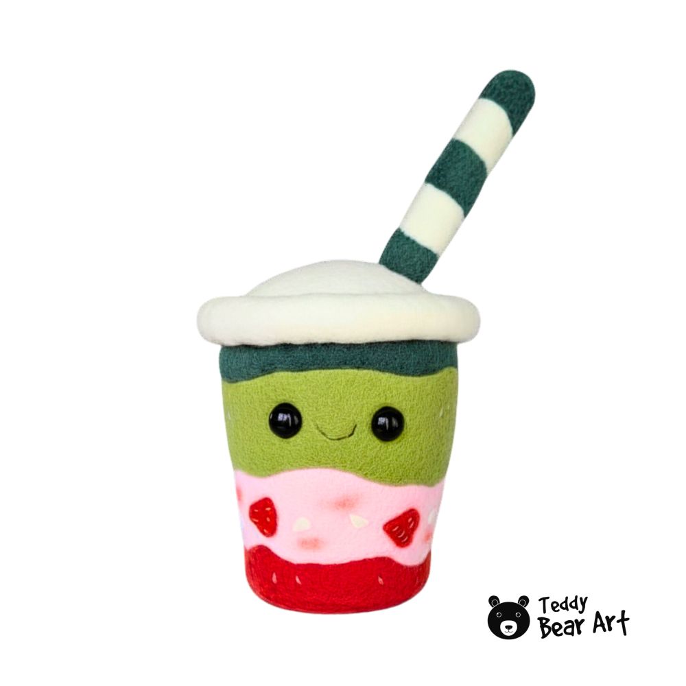 Drink Plushie DIY Tutorial: Free Strawberry Matcha Latte Sewing Pattern