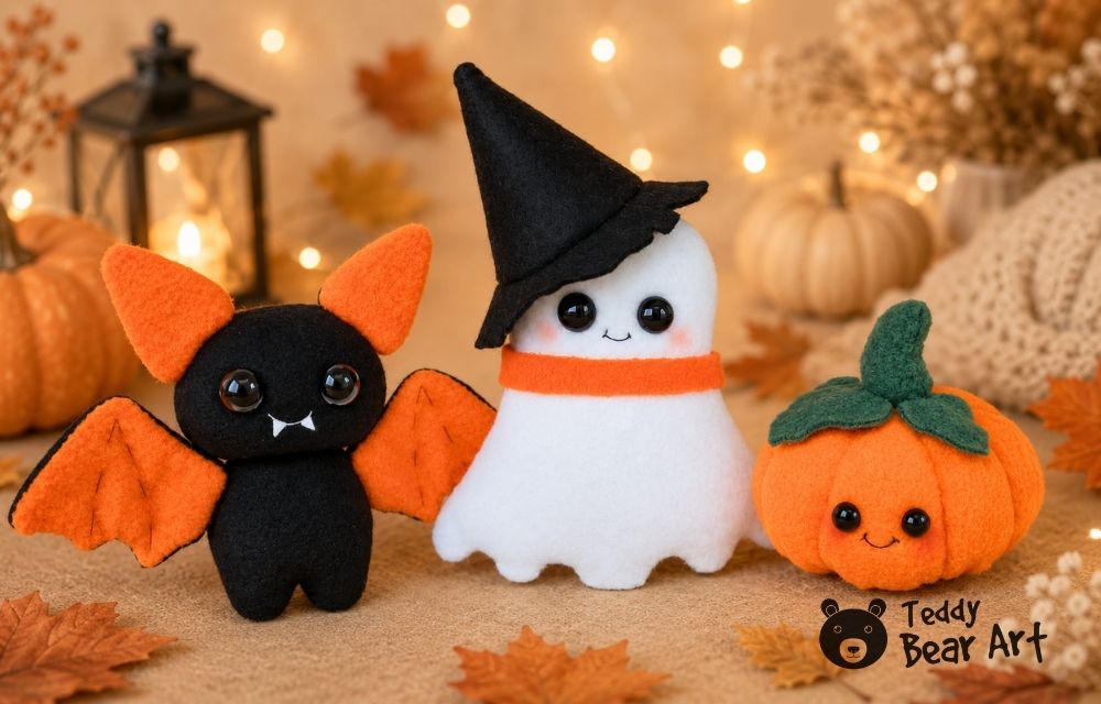 3 Easy Halloween Plush Patterns to Sew: Ghost, Bat, and Pumpkin