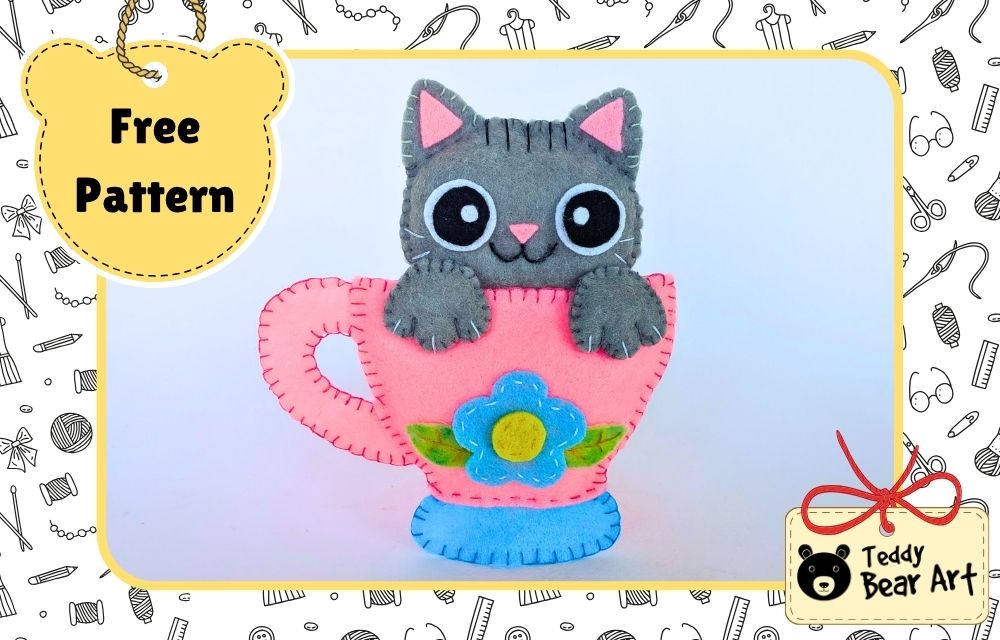 Felt Cat Sewing Pattern: Free Cat in a Cup Tutorial