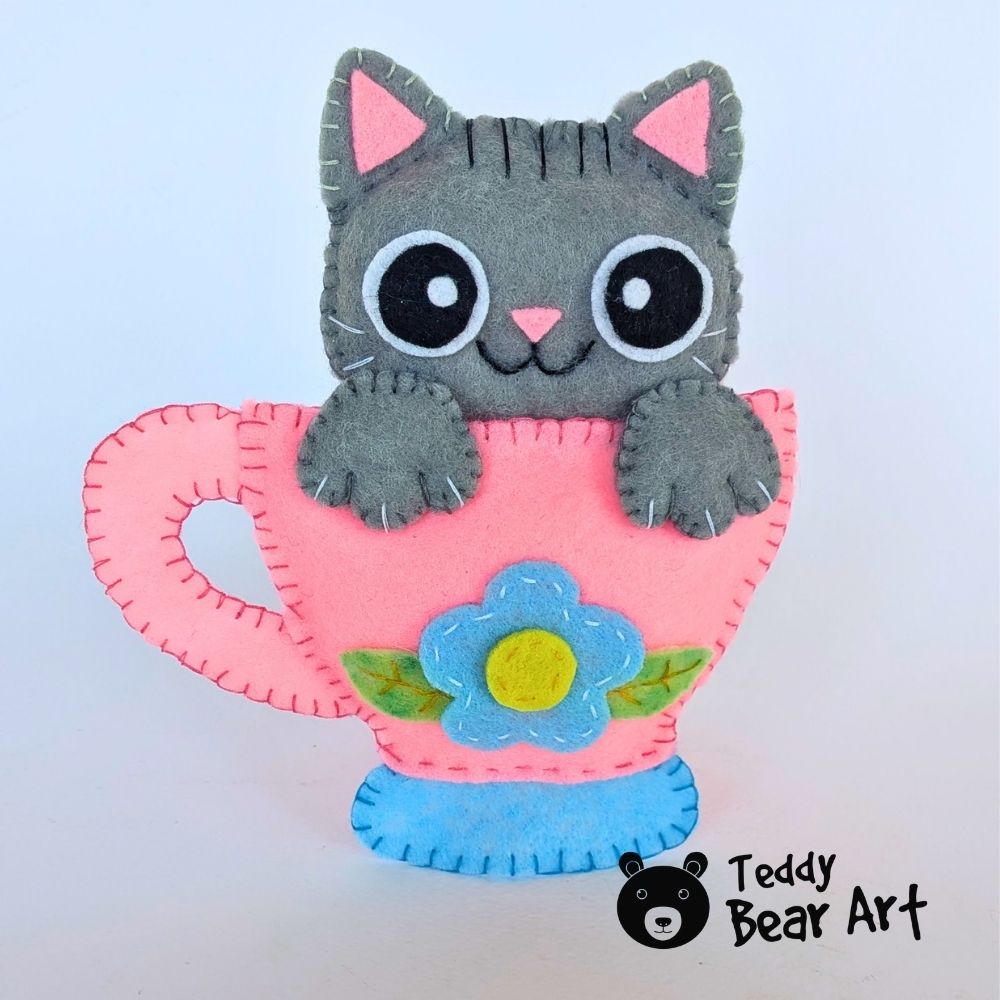 Felt Cat Sewing Pattern: Free Cat in a Cup Tutorial